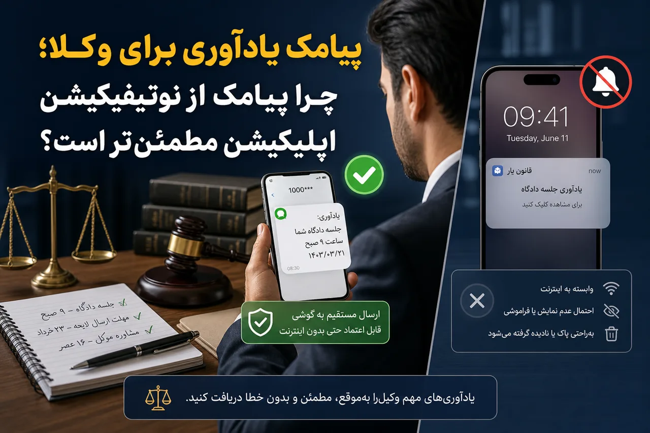 تصویر شاخص پیامک یادآوری برای وکلا